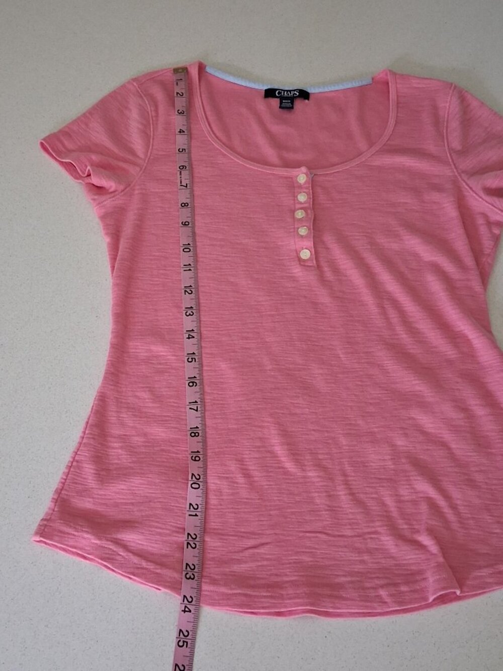 CHAPS Pink Short Sleeve Henley Button Tee Women's Size M - Picture 10 of 11